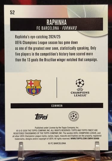 25/26 Topps Finest UEFA Club Competitions - Raphinha