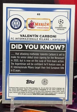 2022 - 2023 Topps Merlin UEFA Club Competitions - Valentín Carboni