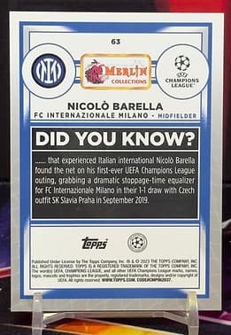2022 - 2023 Topps Merlin UEFA Club Competitions - Nicoló Barella