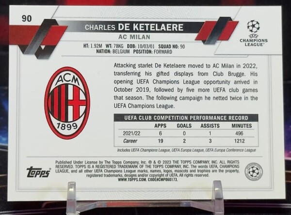 22/23 Topps Chrome UEFA - Charles De Ketelaere