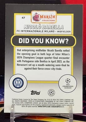 2022 - 2023 Topps Merlin UEFA Club Competitions - Nicolo Barella