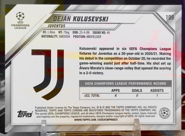 2021-2022 Topps Chrome UEFA Champions League - Dejan Kulusevski