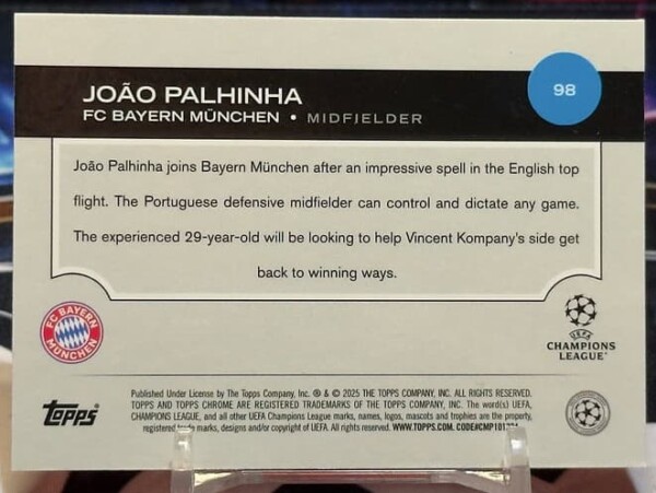 2024–25 Topps Chrome UEFA Club Competitions - Joao Palhinha