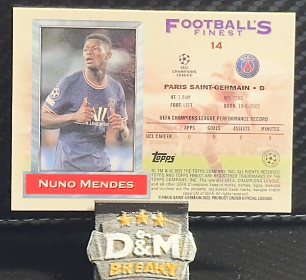 21/22 Topps Finest UEFA - Nuno Mendes